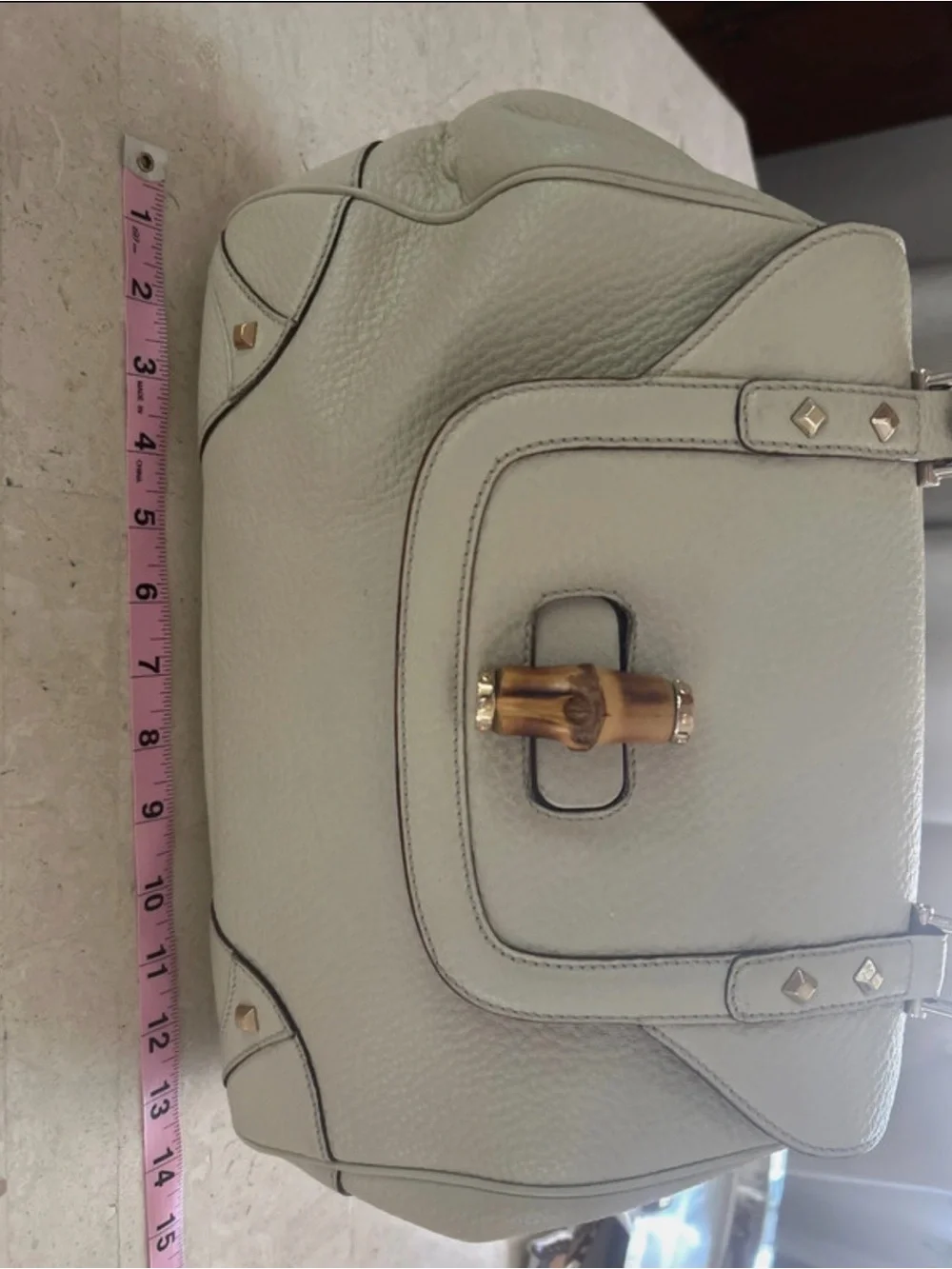 Gucci Cream Leather Satchel with Bamboo Top Handle